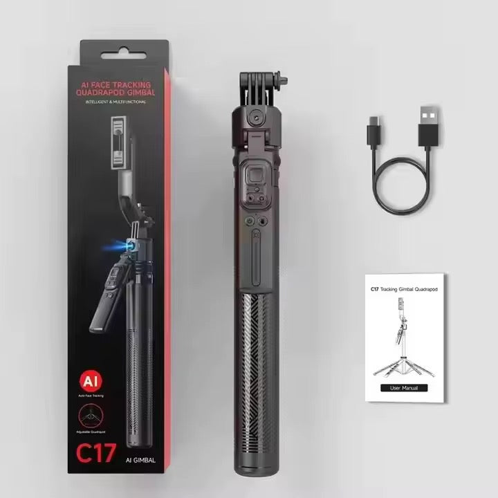 C17 AI Face Tracking Gimbal Stabilizer 360 Degree Foldable Tripod & Selfie Stick with Remote Control for Digital Camera Vlogging