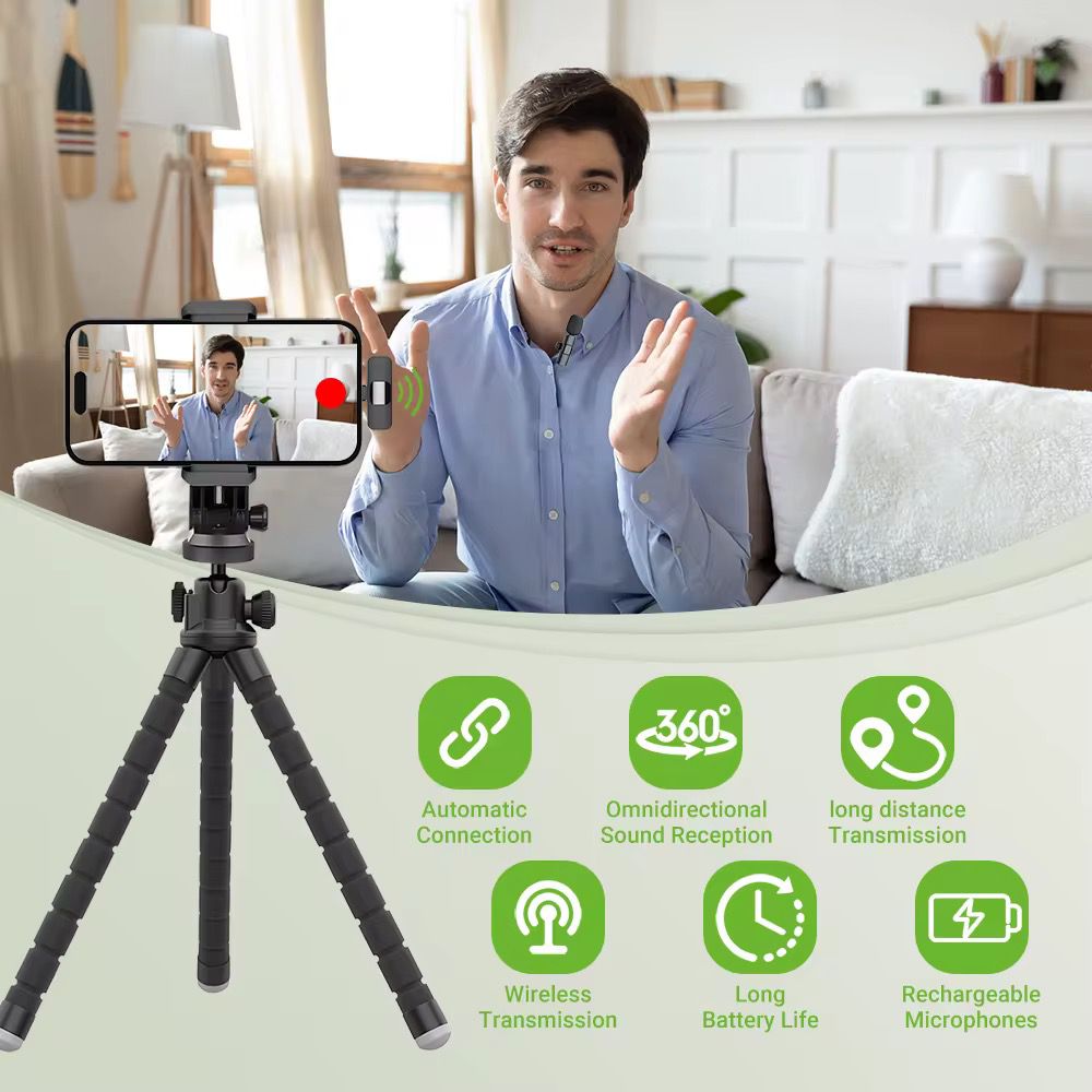 Portable 2.4G Wireless Stereo Lavalier Microphone Live Interview Outdoor Mini Noise Cancelling Lapel Mic