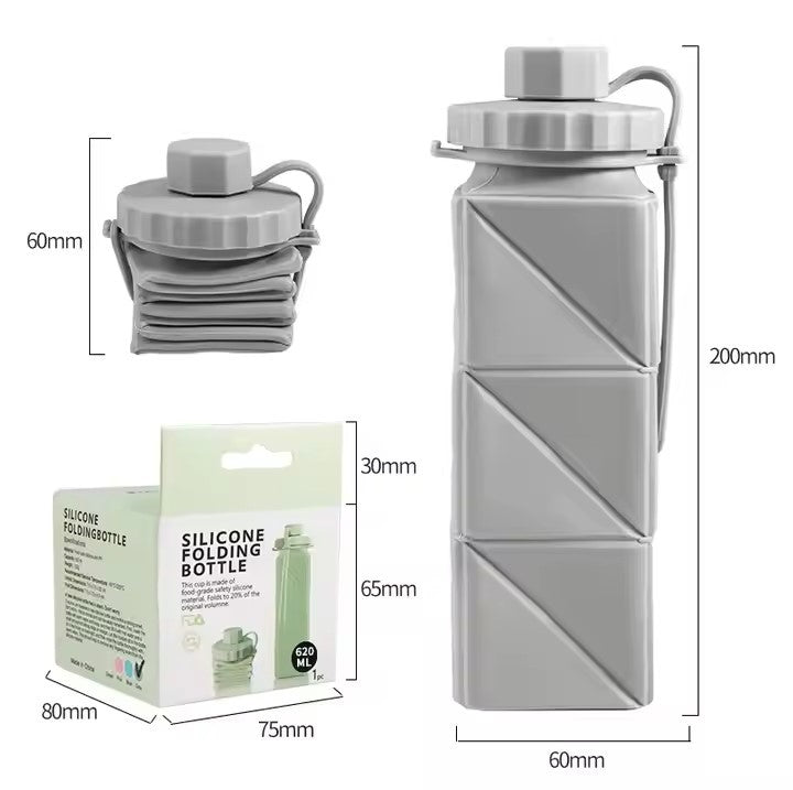 Eco-Friendly 620 ML Collapsible BPA-Free Silicone Water Bottle Square Portable Outdoor Sports