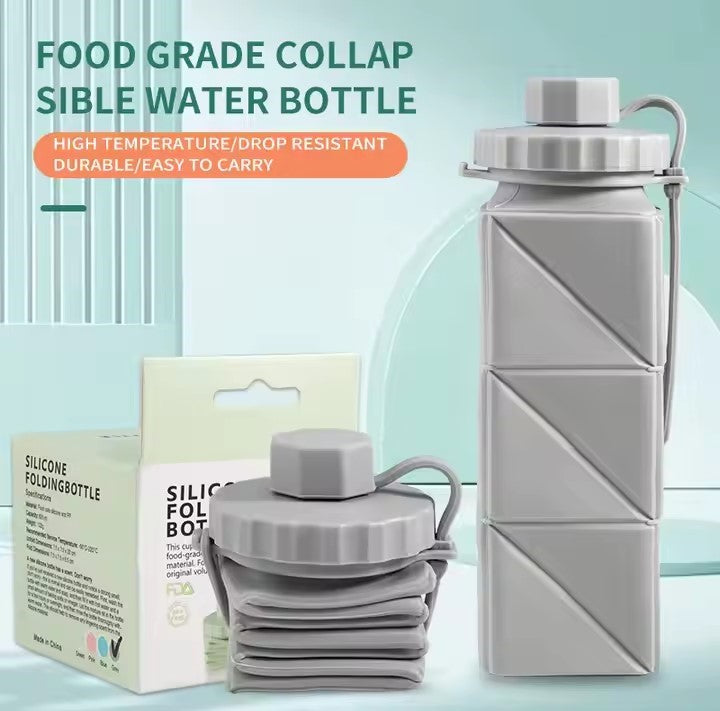 Eco-Friendly 620 ML Collapsible BPA-Free Silicone Water Bottle Square Portable Outdoor Sports
