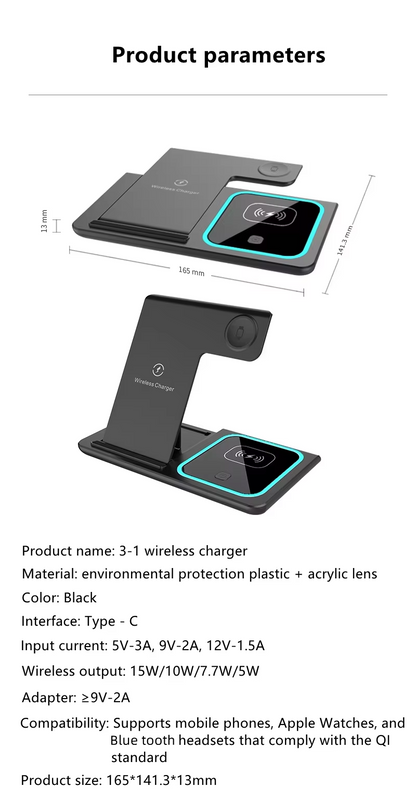 3 in 1 Magnetic Wireless Charger Phone Stand Fast Wireless Station Magnetic Mobile Phone Holder