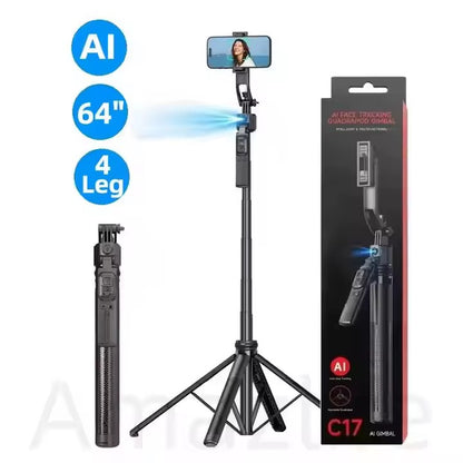 C17 AI Face Tracking Gimbal Stabilizer 360 Degree Foldable Tripod & Selfie Stick with Remote Control for Digital Camera Vlogging