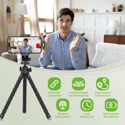 Portable 2.4G Wireless Stereo Lavalier Microphone Live Interview Outdoor Mini Noise Cancelling Lapel Mic
