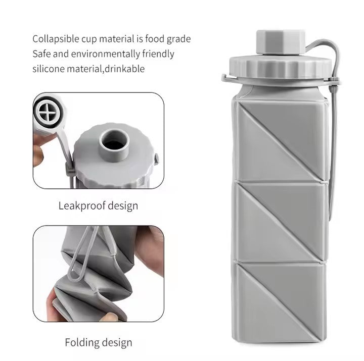 Eco-Friendly 620 ML Collapsible BPA-Free Silicone Water Bottle Square Portable Outdoor Sports