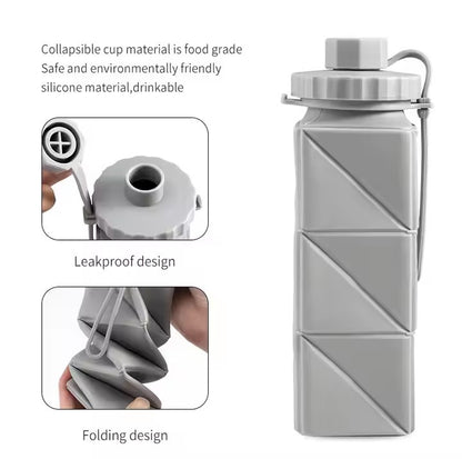 Eco-Friendly 620 ML Collapsible BPA-Free Silicone Water Bottle Square Portable Outdoor Sports